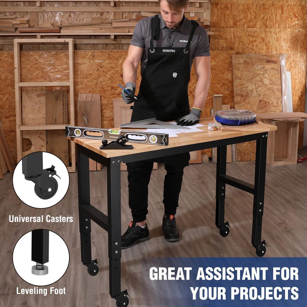 WORKPRO 48" Adjustable Workbench 2PC 16x32" Metal Pegboard 1500LBS Load Capacity