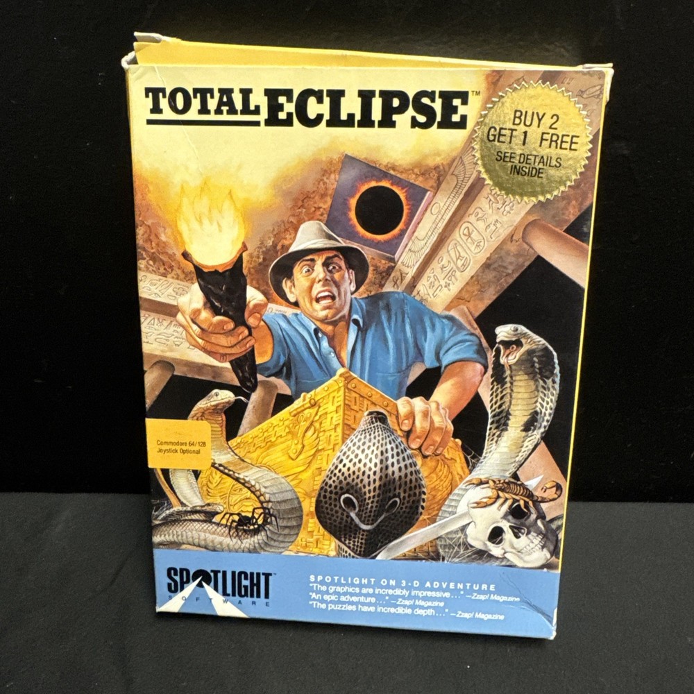 Spotlight Software Total Eclipse for Commodore 64/128 Used 1988 - Original Box