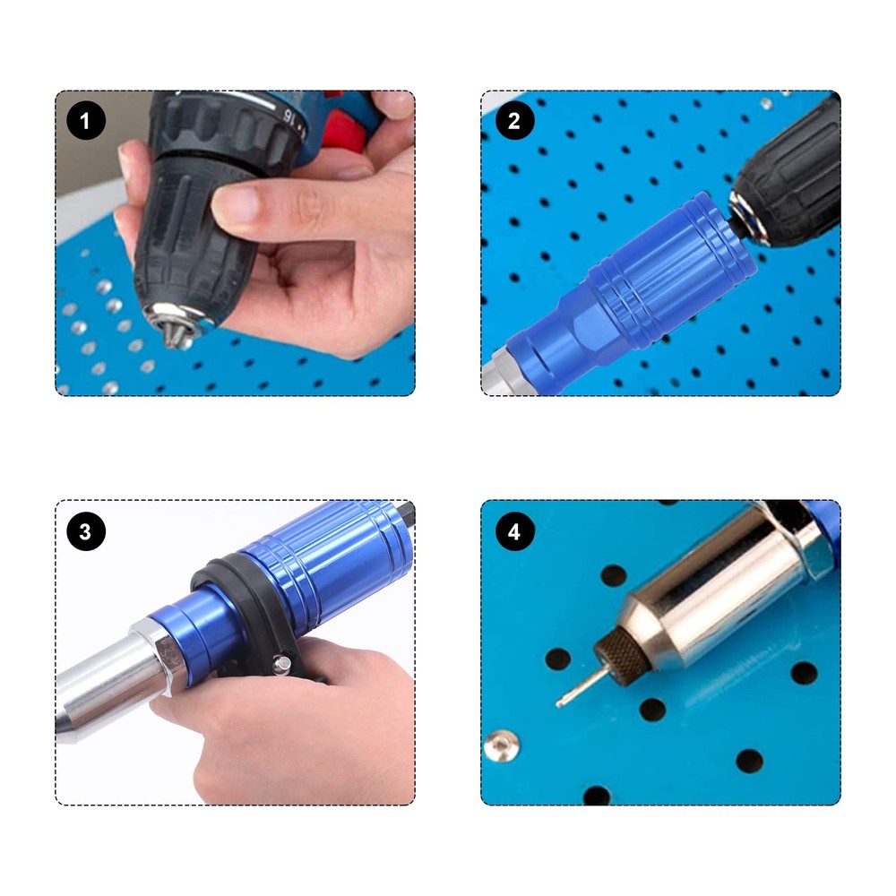 Blue Electric Rivet Gun Adapter with Handle, Riveter, Drill Attachment, Rivet...