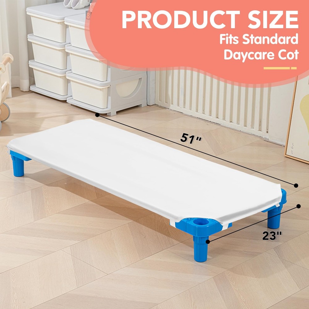 2 PCS 23x51 Inch White Daycare Cot Fitted Sheets Corner Elastic Microfiber