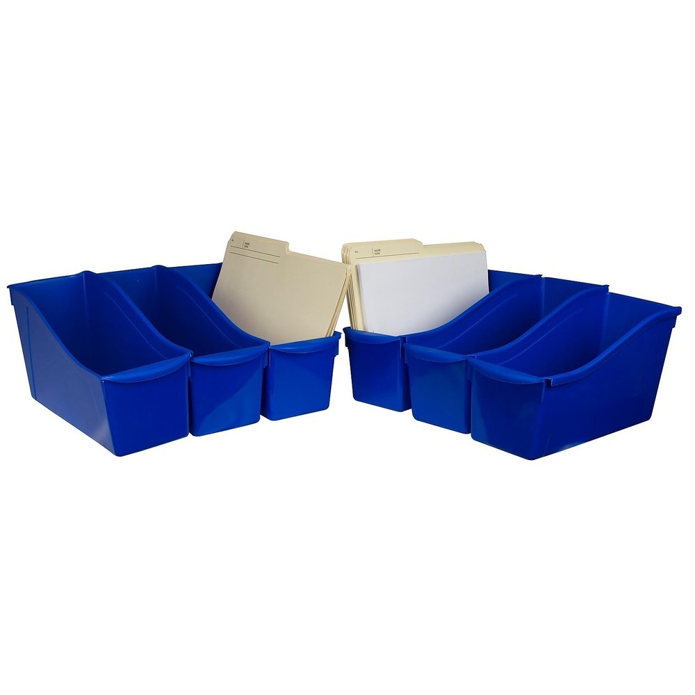 Storex Large Blue Book Bin 6 Pack Interlocking Handles for Easy Organization