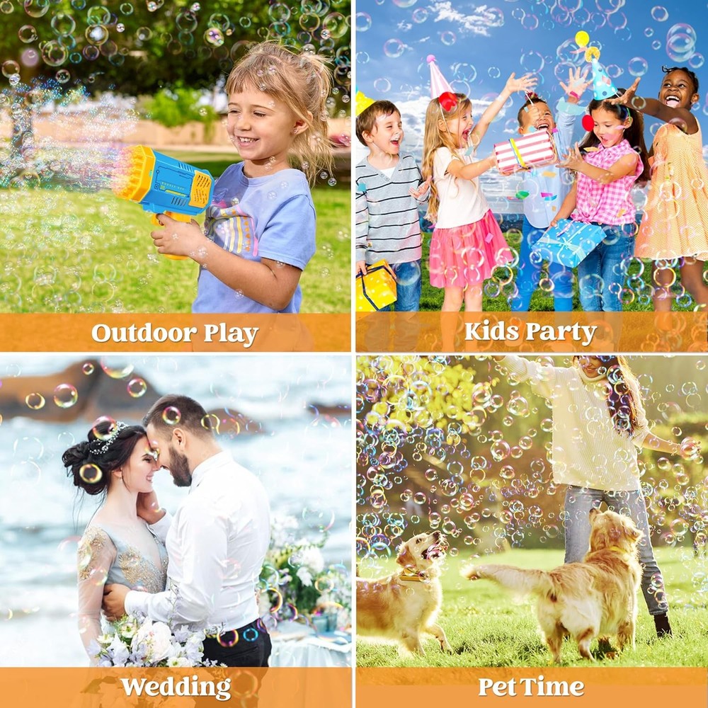 Rocket Bubble Machine - Auto Blaster with Solution, Gift Ages 3-8 Summer & Party