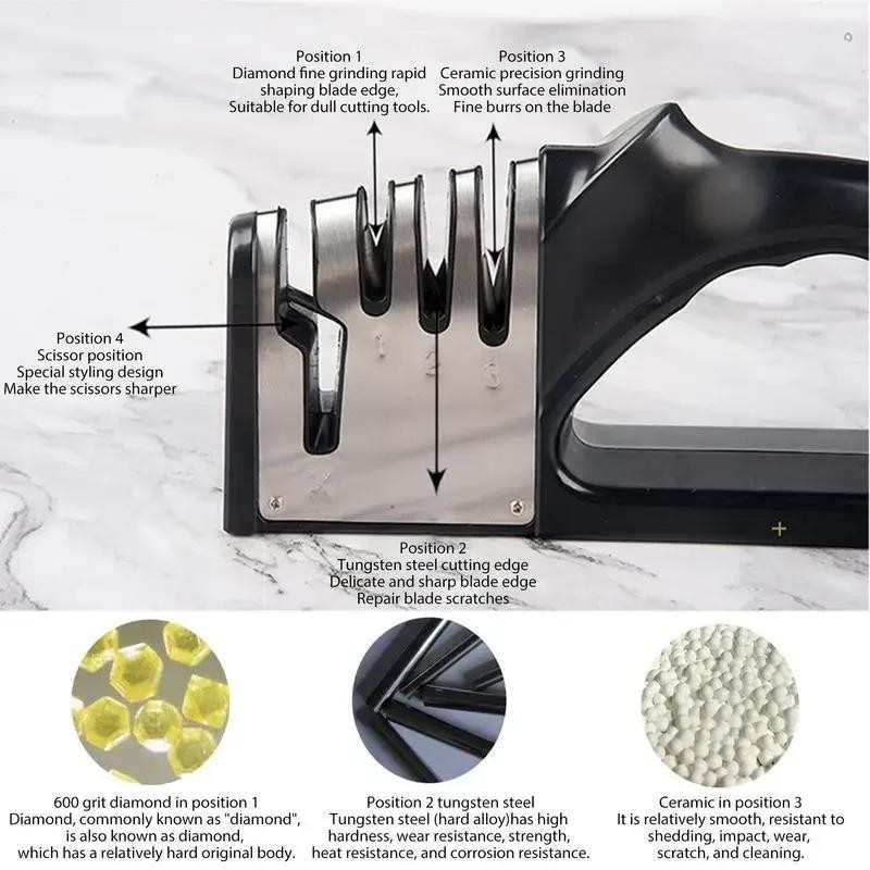 Kitchen 4-stage Knife Sharpener Multifunction Portable with Non-slip Base