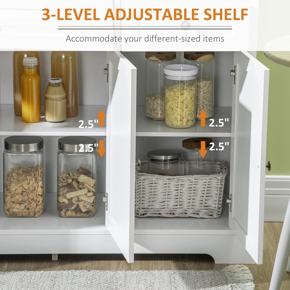 Sleek White Sideboard Buffet Cabinet with Adjustable Storage Shelves