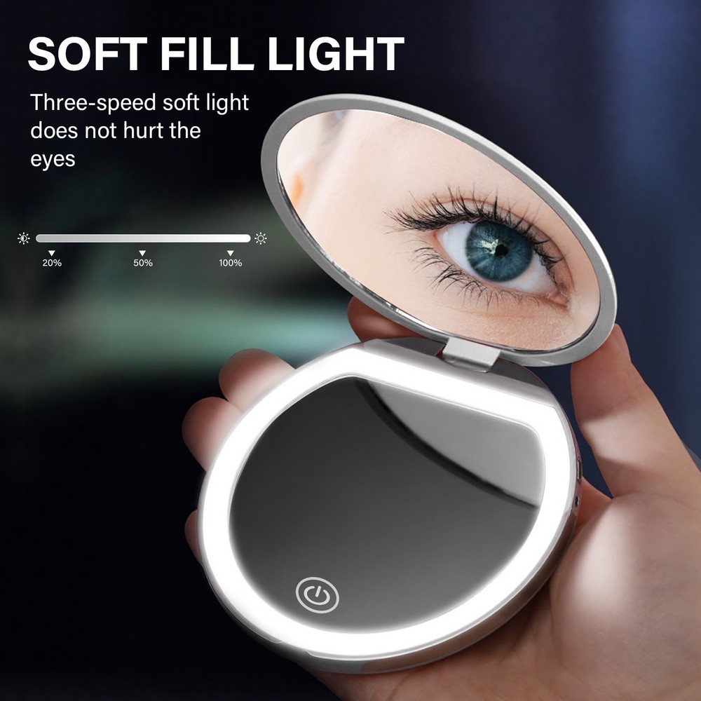 Portable LED Makeup Mirror with 3 Light Modes, 3X Magnification & Compact Design