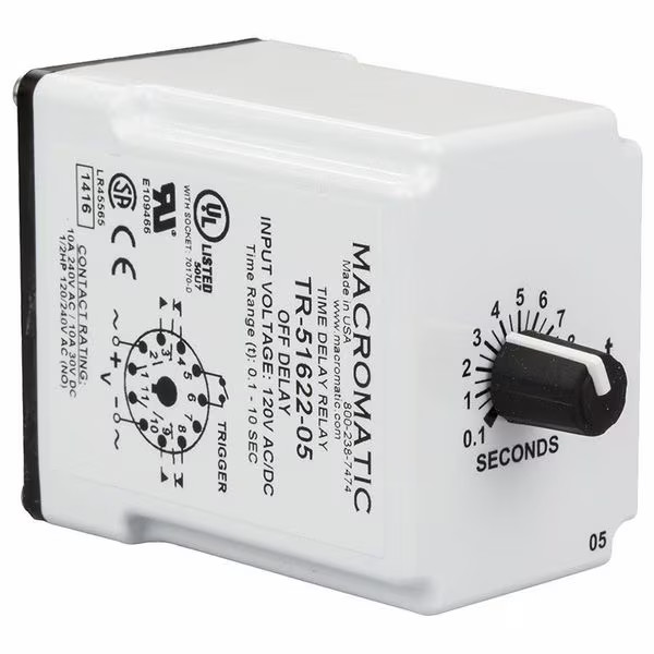 Macromatic Single Function Time Delay Relay, Octal, Off Delay, 1 Functions 12V