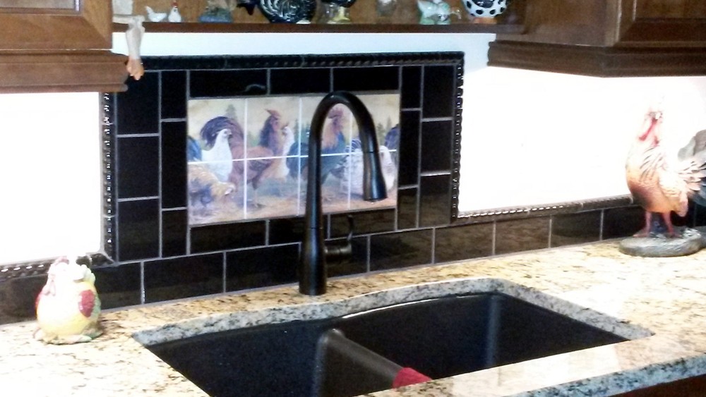 Art Mural Ceramic Rooster Hen Backsplash Tile #400