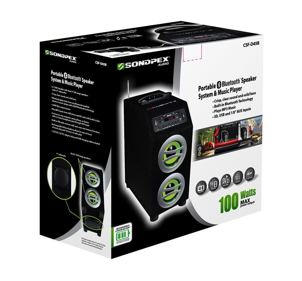 Sondpex Portable Bluetooth Speaker System & Digital Music Player (Refurbished)