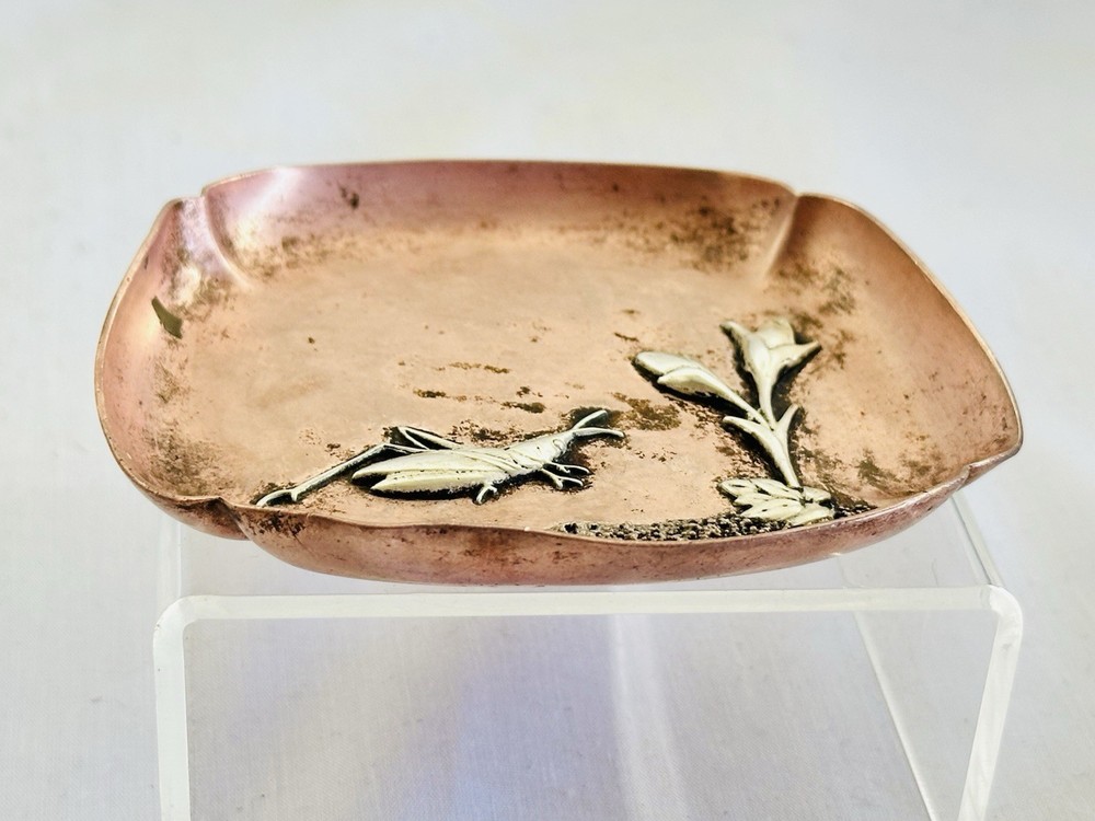 Gorham Copper Dish w/ Silver Grasshopper E62 Arts Crafts 1891