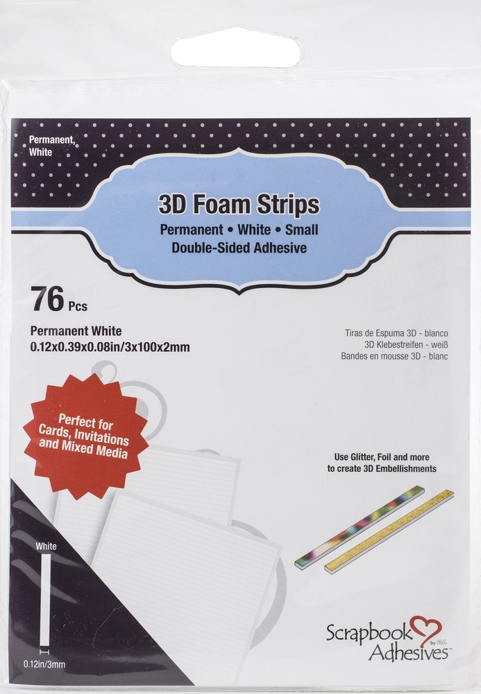 Scrapbook Adhesives 3D Foam Strips 76/Pkg-White, 0.12"X3.93"X0.08" - 5 Pack