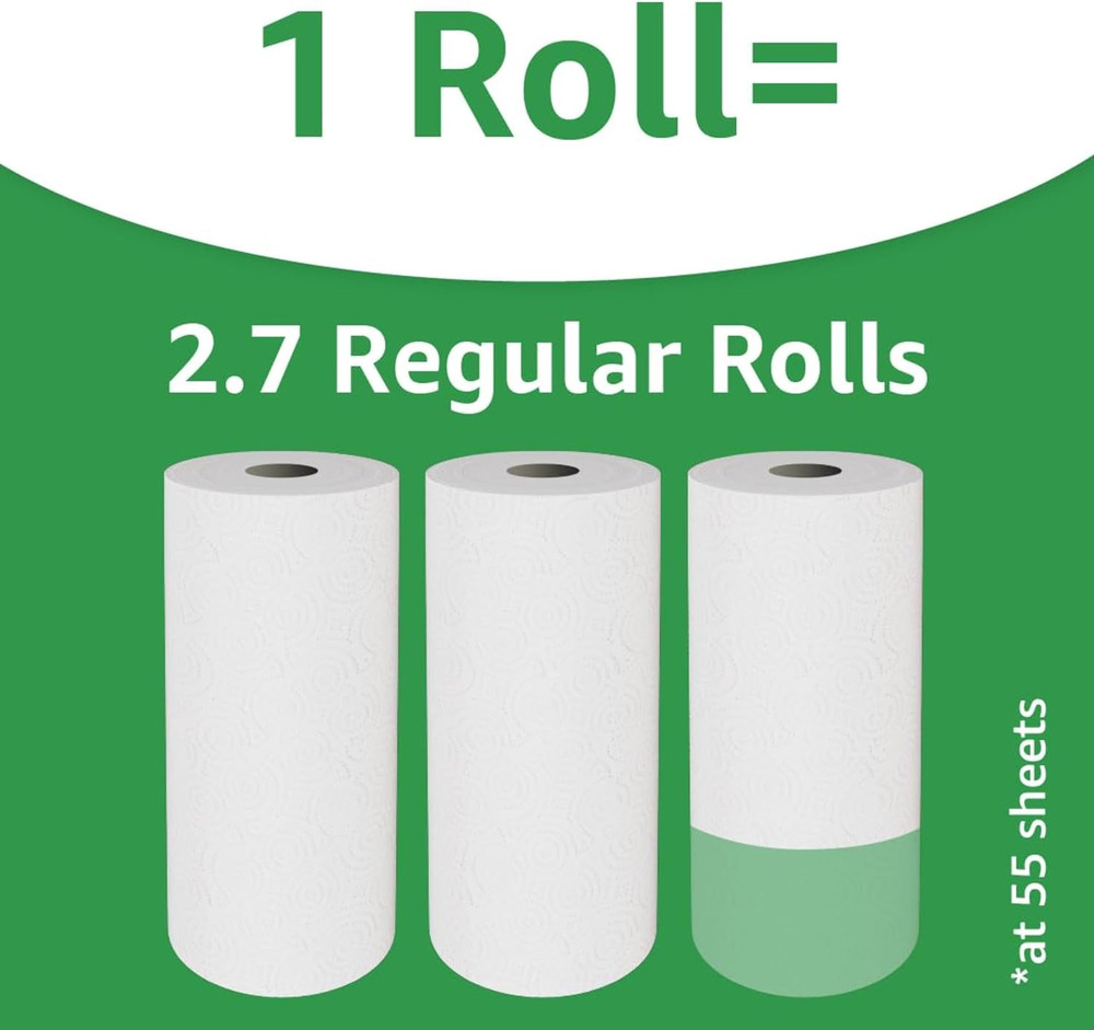 Amazon Basics 2-Ply Flex-Sheets Paper Towels, 2 Basics Rolls = 5 Regular Rolls,