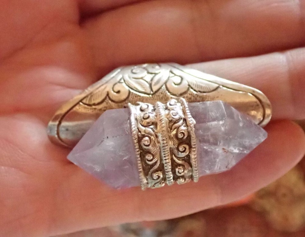 Amethyst Quartz double point Ring adjustable in Sterling