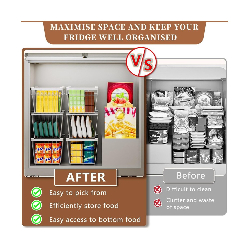 Enhanced Leak-Proof Bottom - Freezer Organizer Bins ，4 Pack Stackable Dee