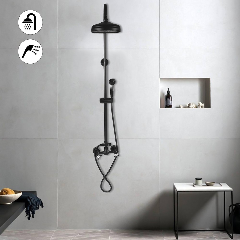 Adjustable Slide Bar Dual Function Shower System Matte Black Shower Faucet Set