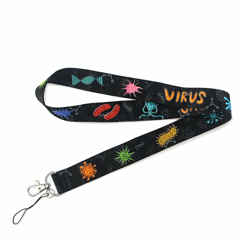 Virus Bacteria Design Black ID Holder Lanyard Keychain