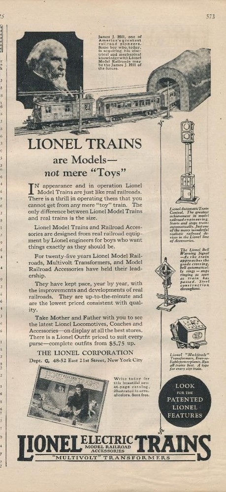 Magazine Ad - 1925 - Lionel Trains