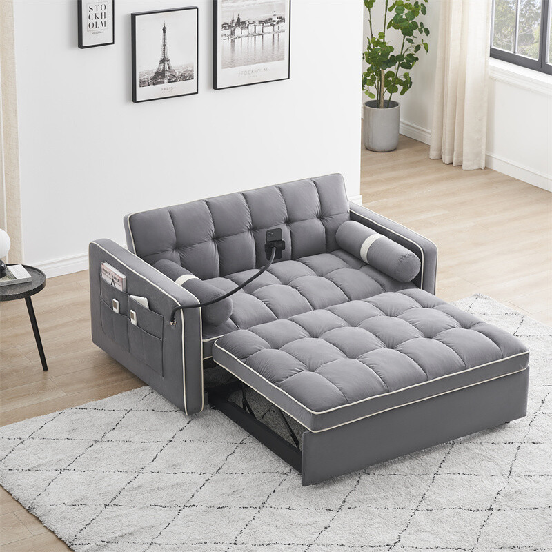Sleeper Sofa Couch w/Pull Out Bed 55" Modern Velvet Convertible Sleeper Sofa Bed
