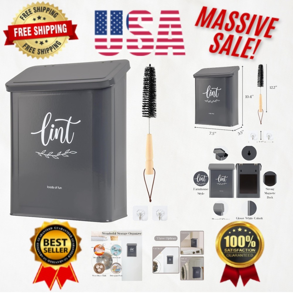 Multifunctional Gray Lint Holder for Efficient Laundry Room Storage Solutions