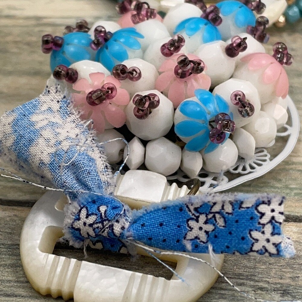 Adorned Crown Artisan assemblage pastel cluster necklace