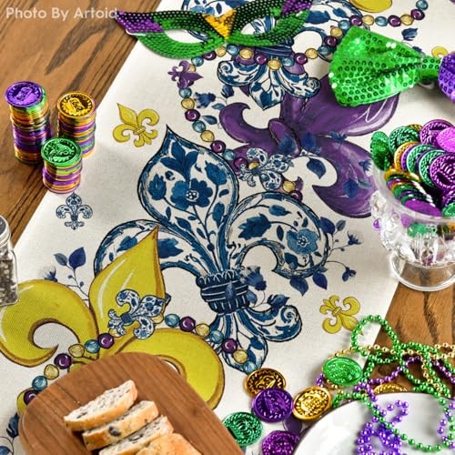 Bead Carnival Iris Mardi Gras Table Runner, Seasonal Kitchen Dining Table