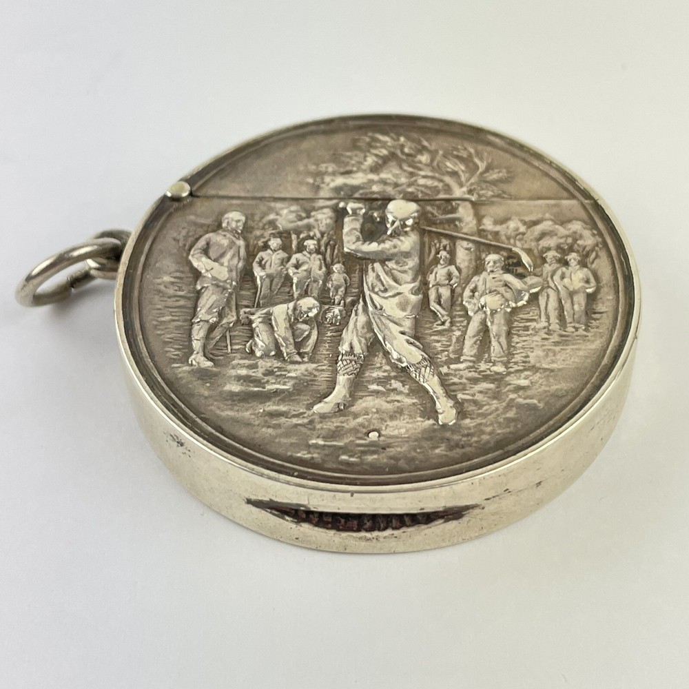 Antique Edwardian Solid Silver Golf Scene Vesta Case Robert Pringle 1906 4.7cm