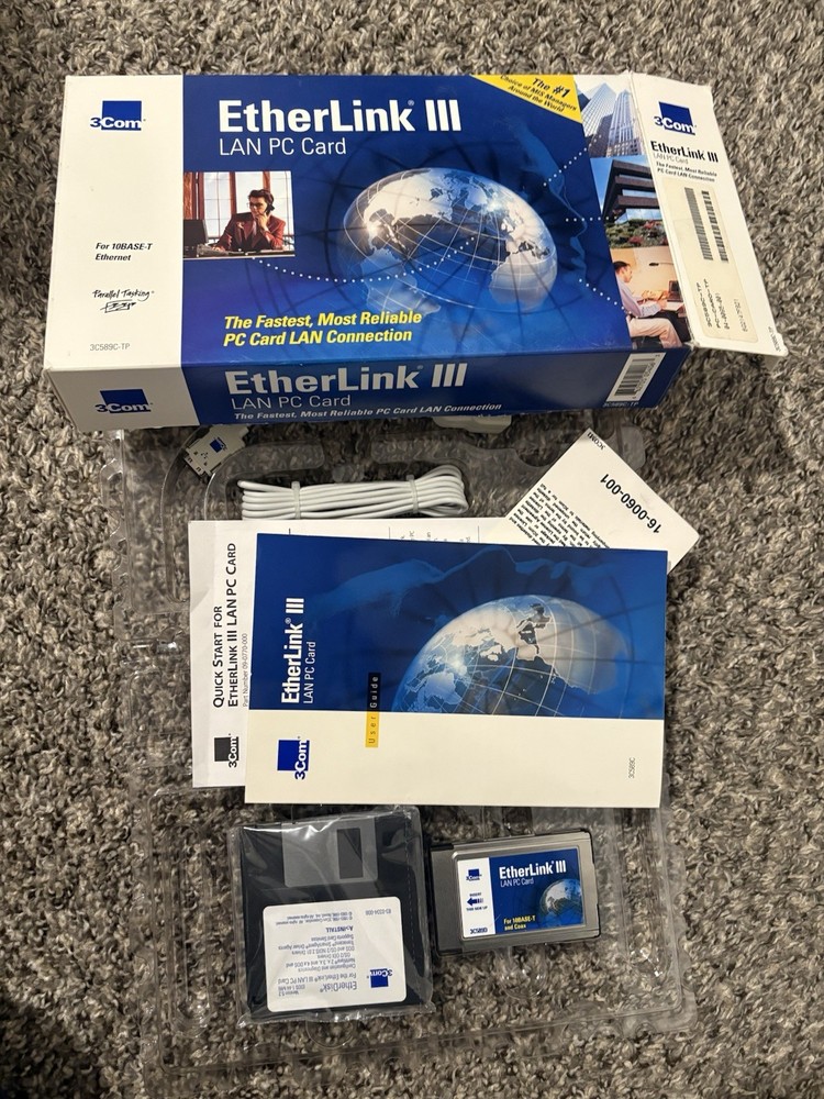 Vintage 1995 3Com EtherLink III LAN PC Card 3C589C kit_ Read Description