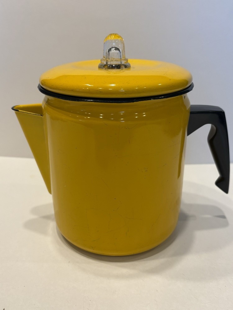 Vintage Yellow Enamelware Percolator Coffee Pot