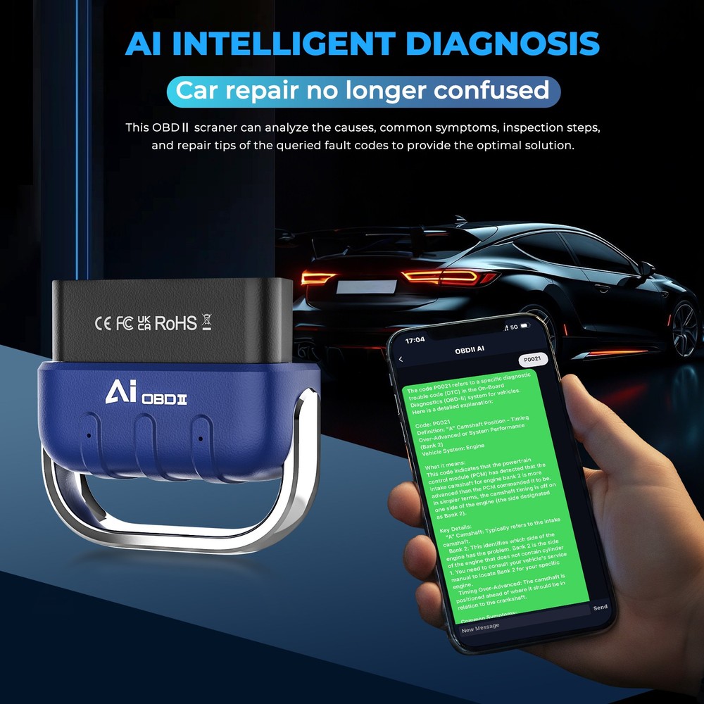 OBD2 Scanner Bluetooth Wireless with AI for iOS Android, Auto Diagnostic Tool