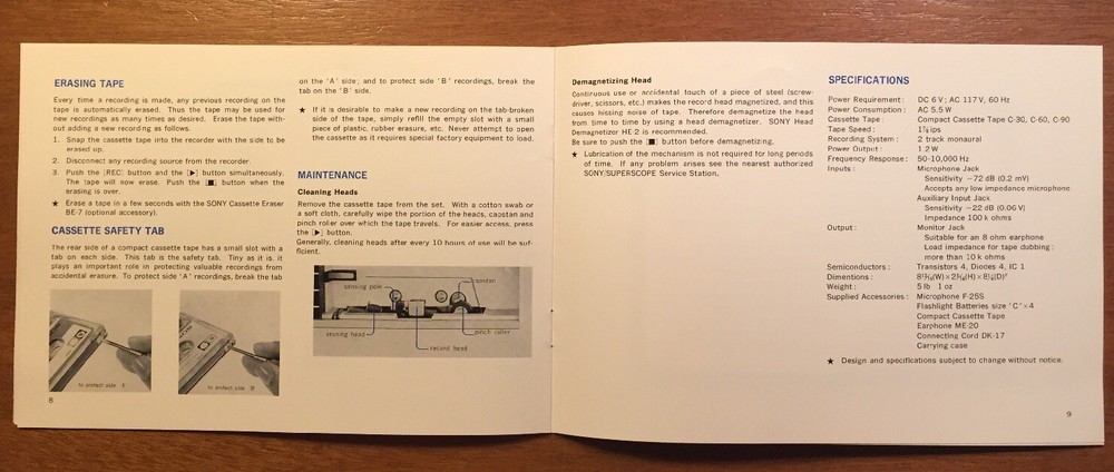 SONY TC-70 CASSETTE-CORDER ORIGINAL INSTRUCTION MANUAL P155