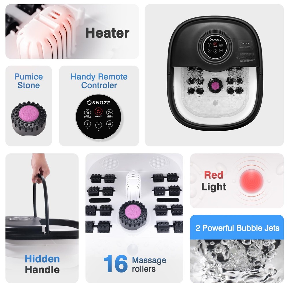 Collapsible Foot Spa Bath with Heat & Remote Control, Bubble Massage, Tempera...