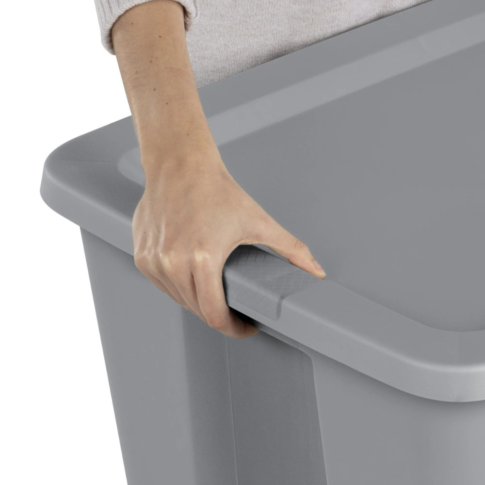 Sterilite 30 Gal Stackable Plastic Storage Bin Tote, Gray Latching Lid, 6 Pack
