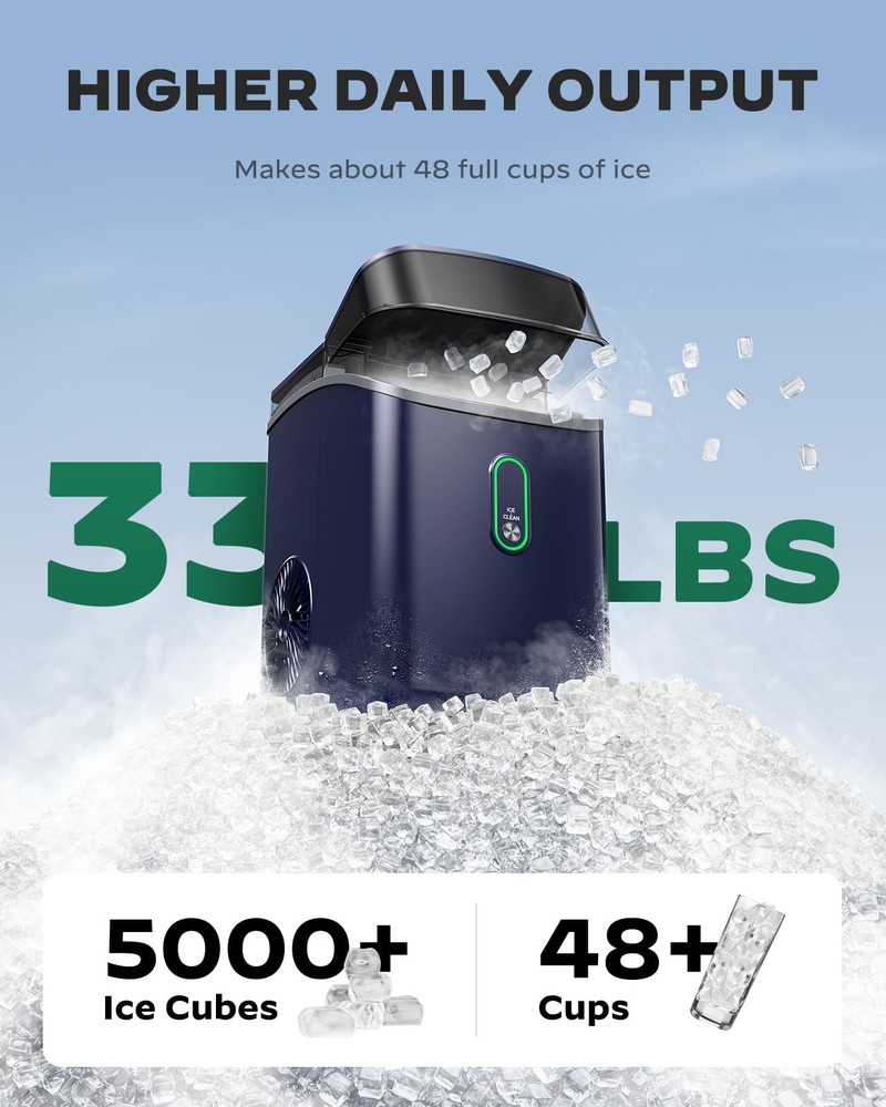 Nugget Ice Maker Countertop, Pebble Ice Maker with Soft Chewable Ice, One-Cli...