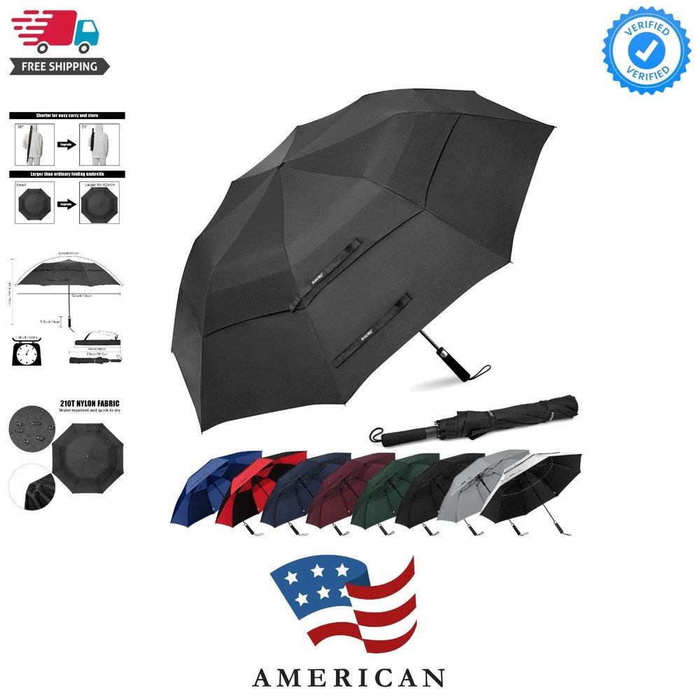 62 Inch Portable Golf Umbrella Large Oversize Double Canopy Vented Windproof ...