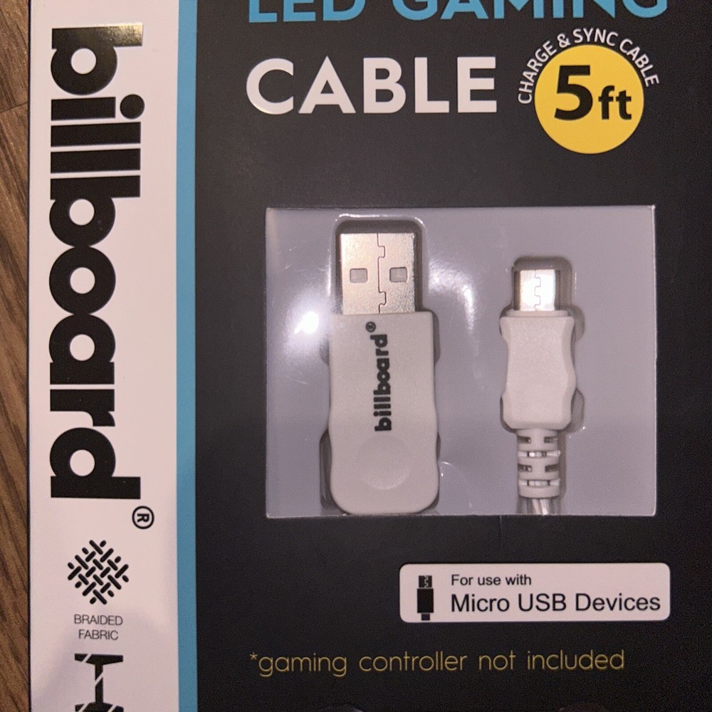 5’ Controller LED Gaming Cable - White Micro USB devices - Charge & Sync