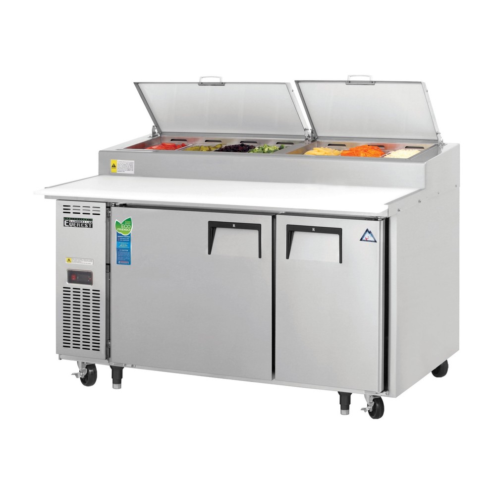 Everest EPPSR2 59" Two Section Refrigerated Pizza Prep Table w/ 2 Doors, (7) ...