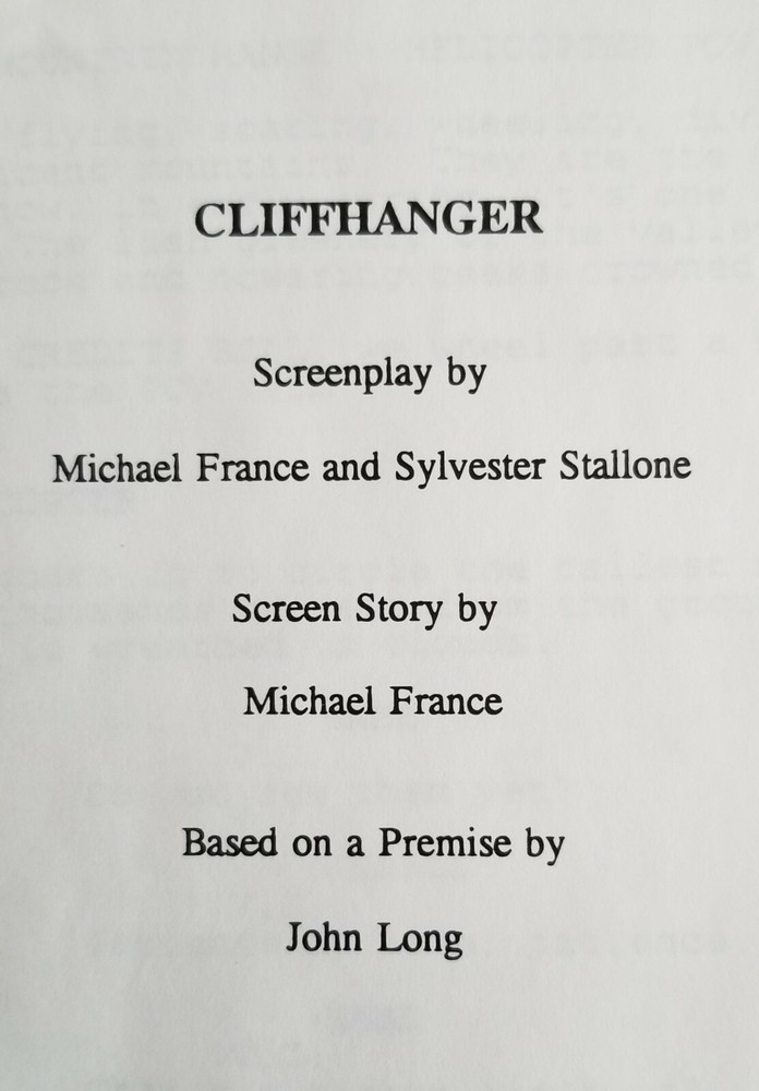CLIFFHANGER original shooting script 1993 SYLVESTER STALLONE JANINE TURNER rocky