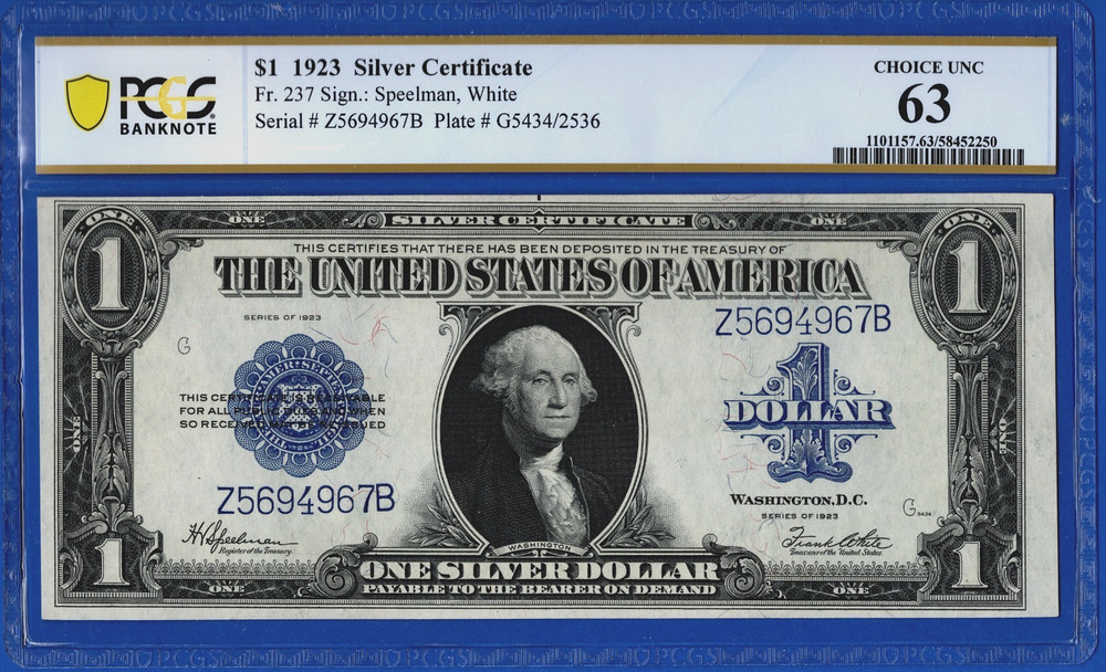 1923💲1  SILVER CERTIFICATE 1️⃣ Fr-237  1️⃣   PCGS  63