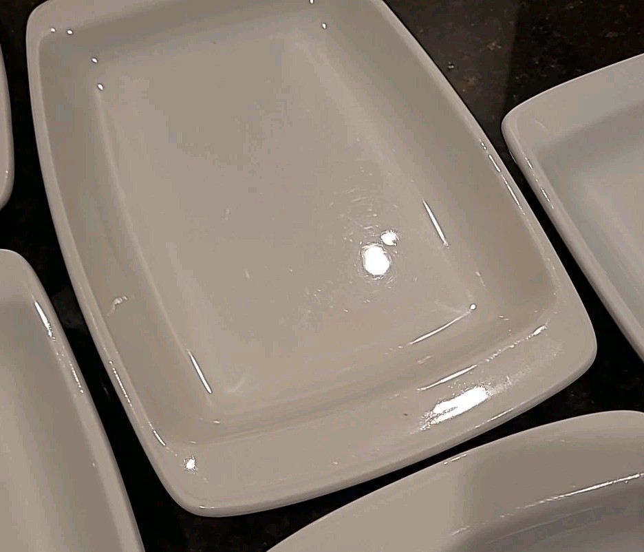 SET OF 6 Mark Buffalo USA Rectangular White 11 3/8" Restaurant Serving Platters