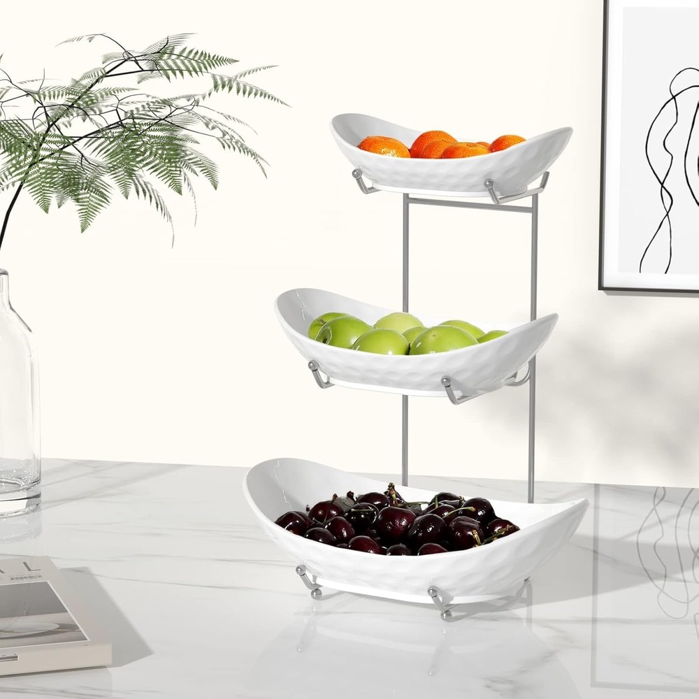 Fruit Bowl, 3 Tier Ceramic Fruit Basket, 3 Tier Serving Stand Serving Bowl wi...