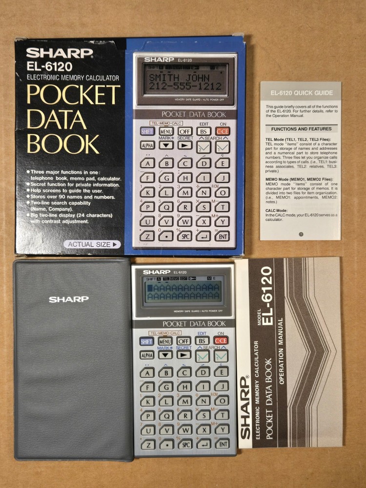 Sharp EL-6120 Pocket Data Book Electronic Calculator - Mint In box