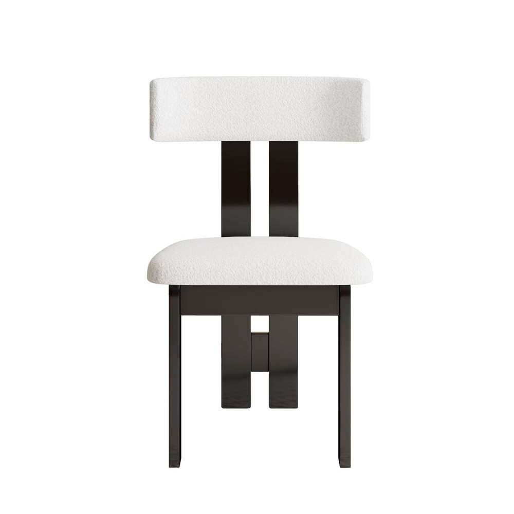 Vertical Backrest Kitchen Chairs White Velvet Upholstered Solid Wood Frame