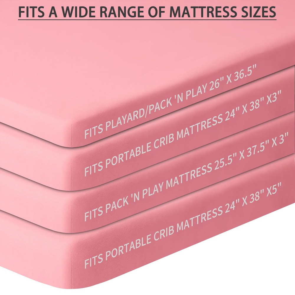 GUNTAIL Pack and Play Sheets Fitted, 2 N Sheets, Love & Pink