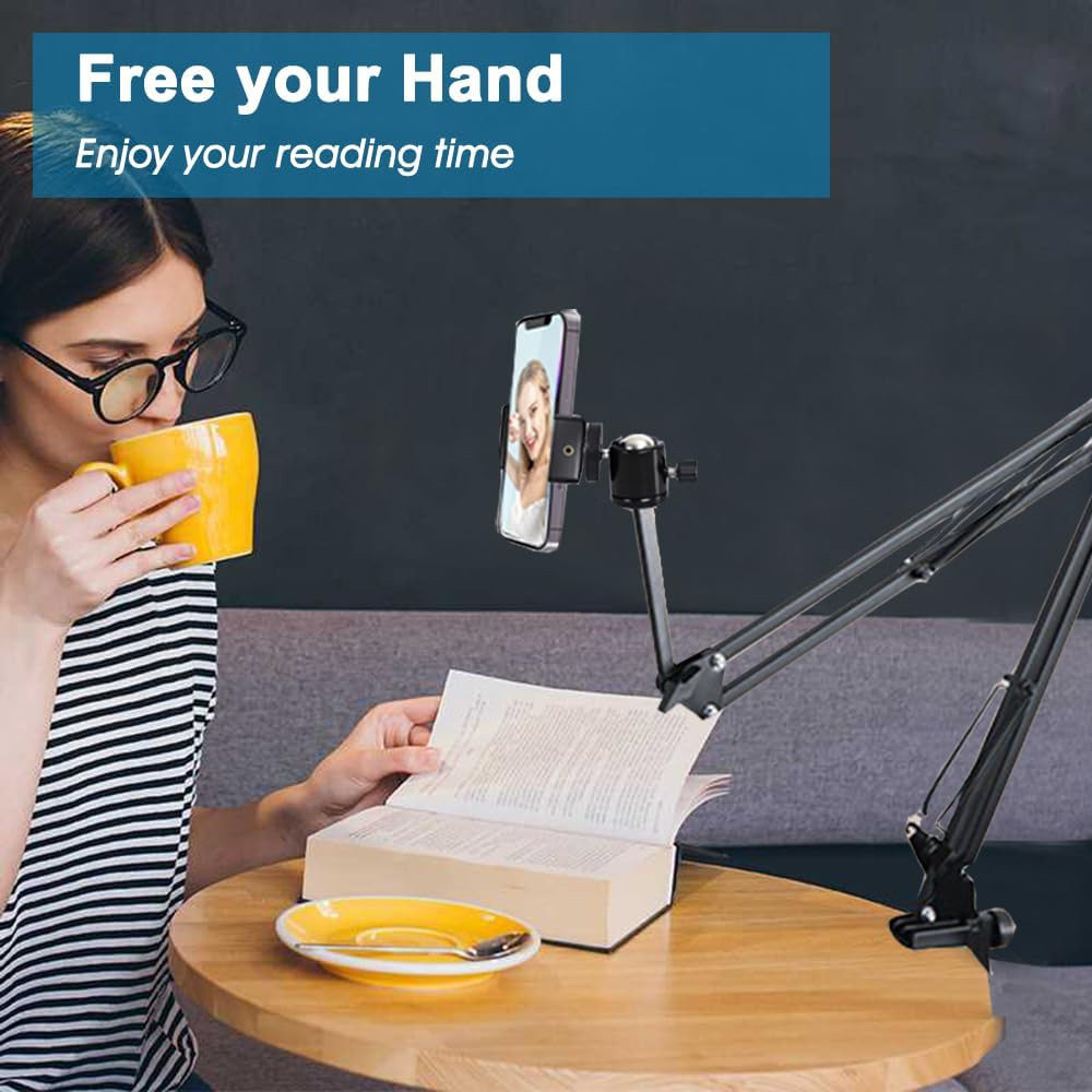 Overhead Tripod Mount for Camera Webcam Ring Light, Long Over Head Articulating