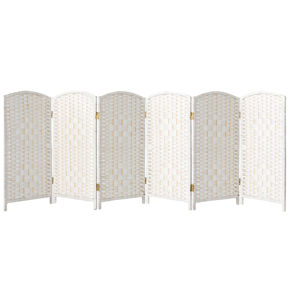 3 ft. Short Diamond Weave Fiber Folding Screen - White - 6 Panel