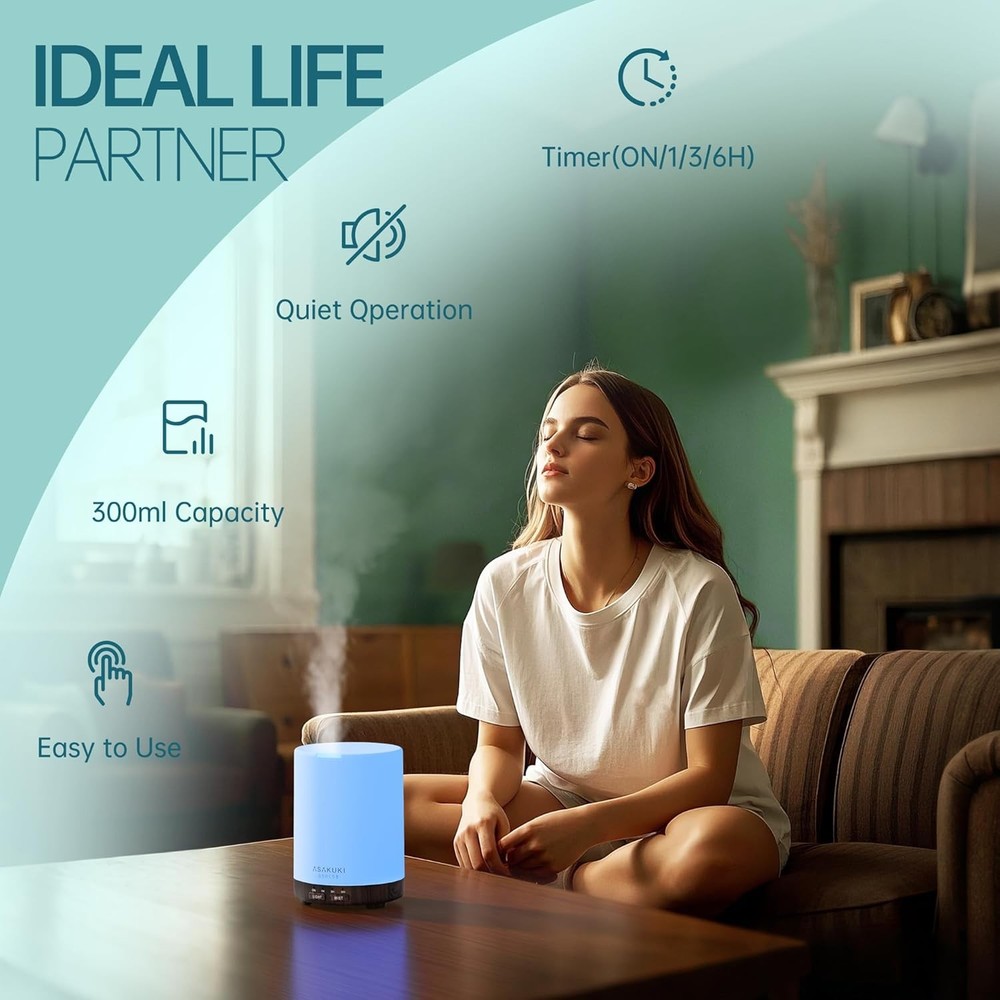 Essential Oil Diffuser Home 300 ml Humidifier W/ Automatic Shut-Off Quiet