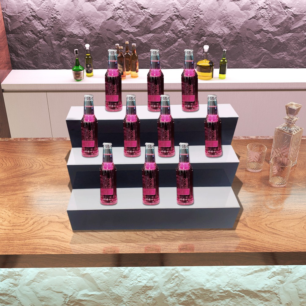 3 Step Liquor Bottle Display Shelf 24" LED Lighted Bar Shelf with Remote Control