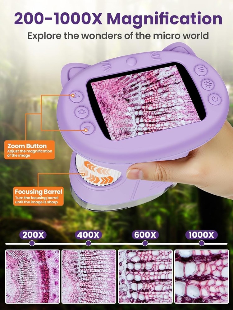 Handheld 1000X Microscope for Kids - Educational Fun with 2.4 Inch Screen