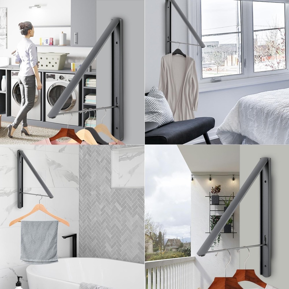 Foldable Clothes Drying Rack, Wall Mounted Retractable Drying Rack Clothes Ha...