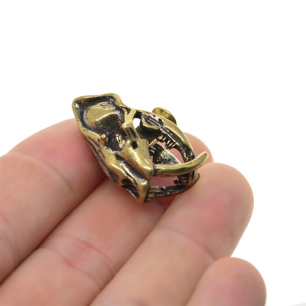 3D Brass Dinosaur Sabretooth Skull Head Pin Batch Button Screw Back EDC DIY