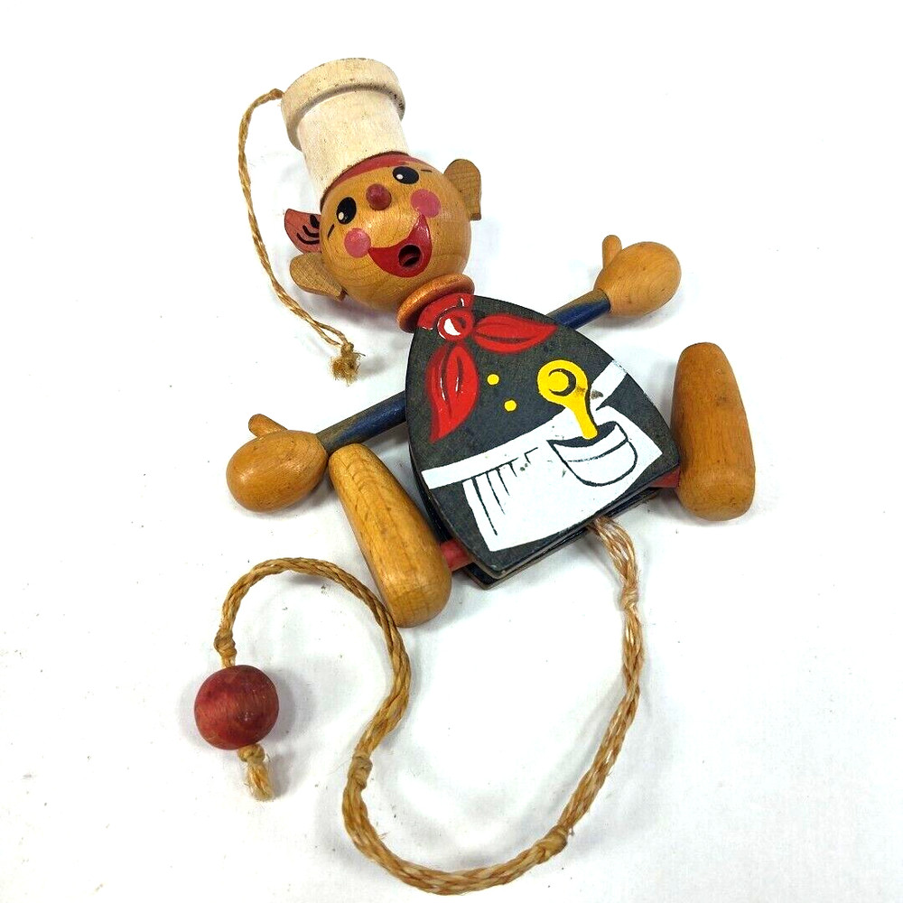 Vintage 1963 Gregor Creations Chef Wooden Pull String Toy